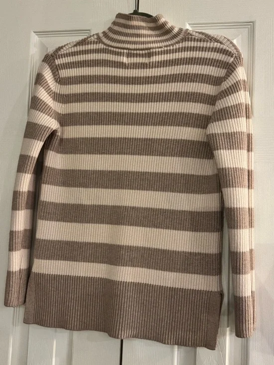 Striped Knit Cowl Neck Sweater in Cream and Taupe - Picture 2 of 8